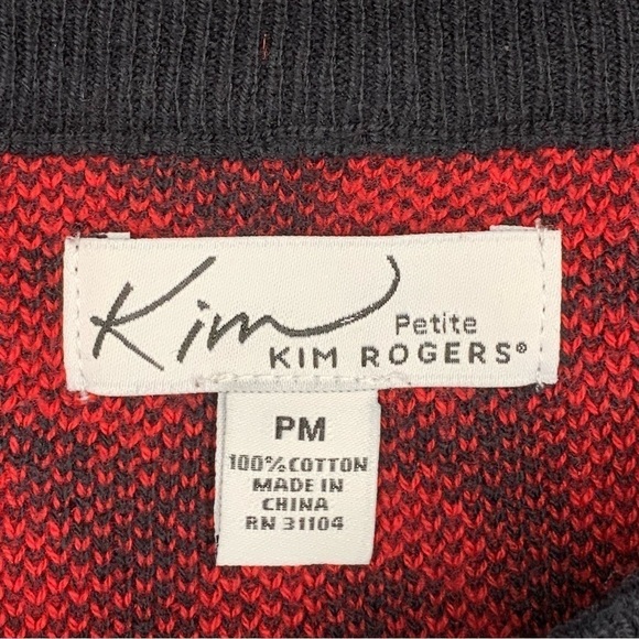 Vintage Kim Rogers Petite Medium Red Black Leopard Print Sweater Cotton - Picture 8 of 8